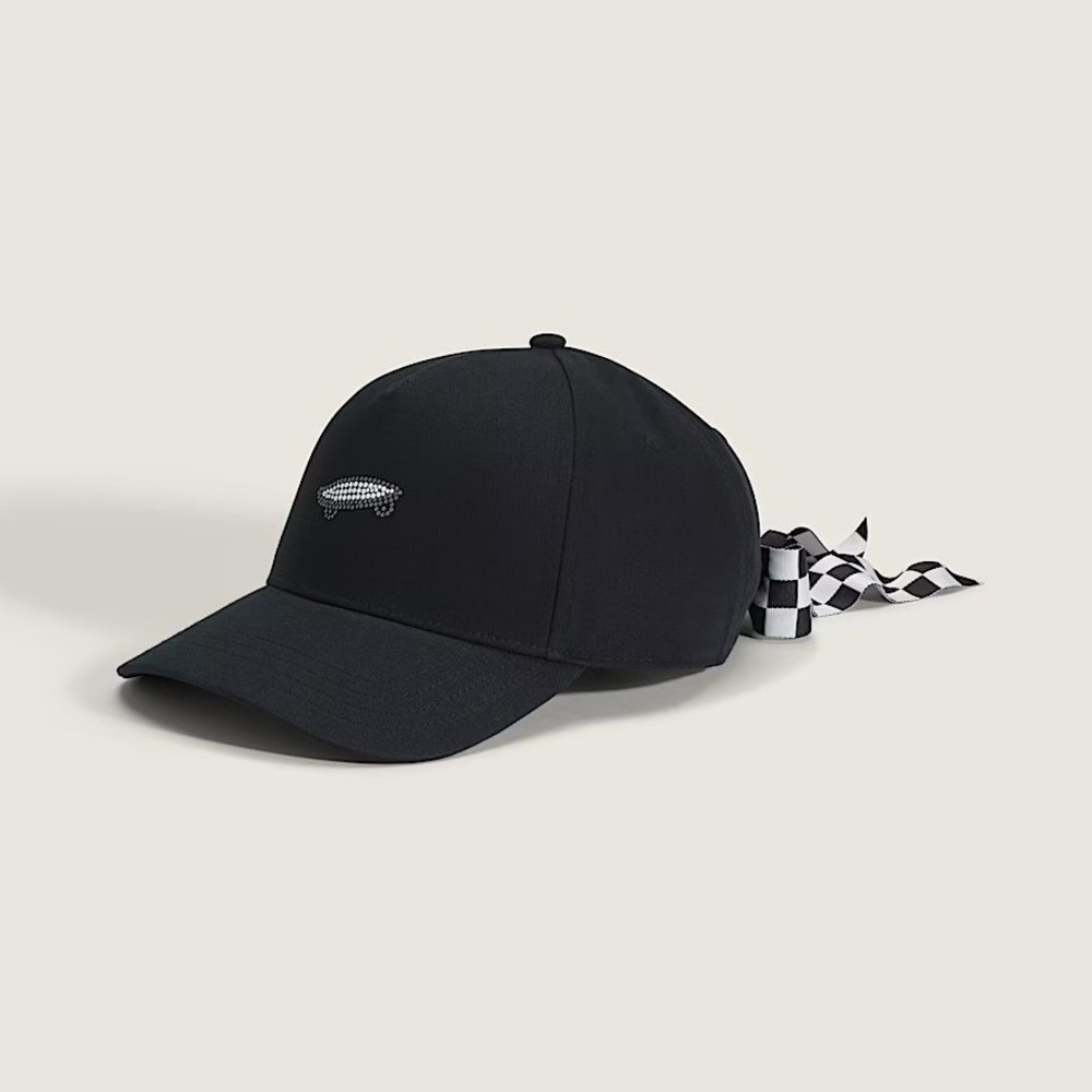 Vans Womens Bow Back Curve Baseball Hat Black Rhinestone Skateboard Logo OS NEW